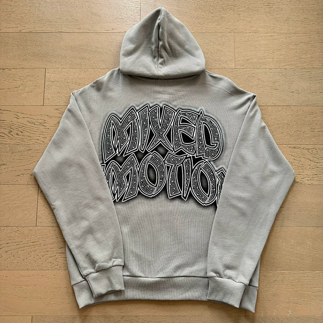 Mixed Emotion Skater Boy Graphic Zip‑Up Hoodie