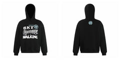 Broken Planet Sky Walking Black Oversized Graphic Hoodie