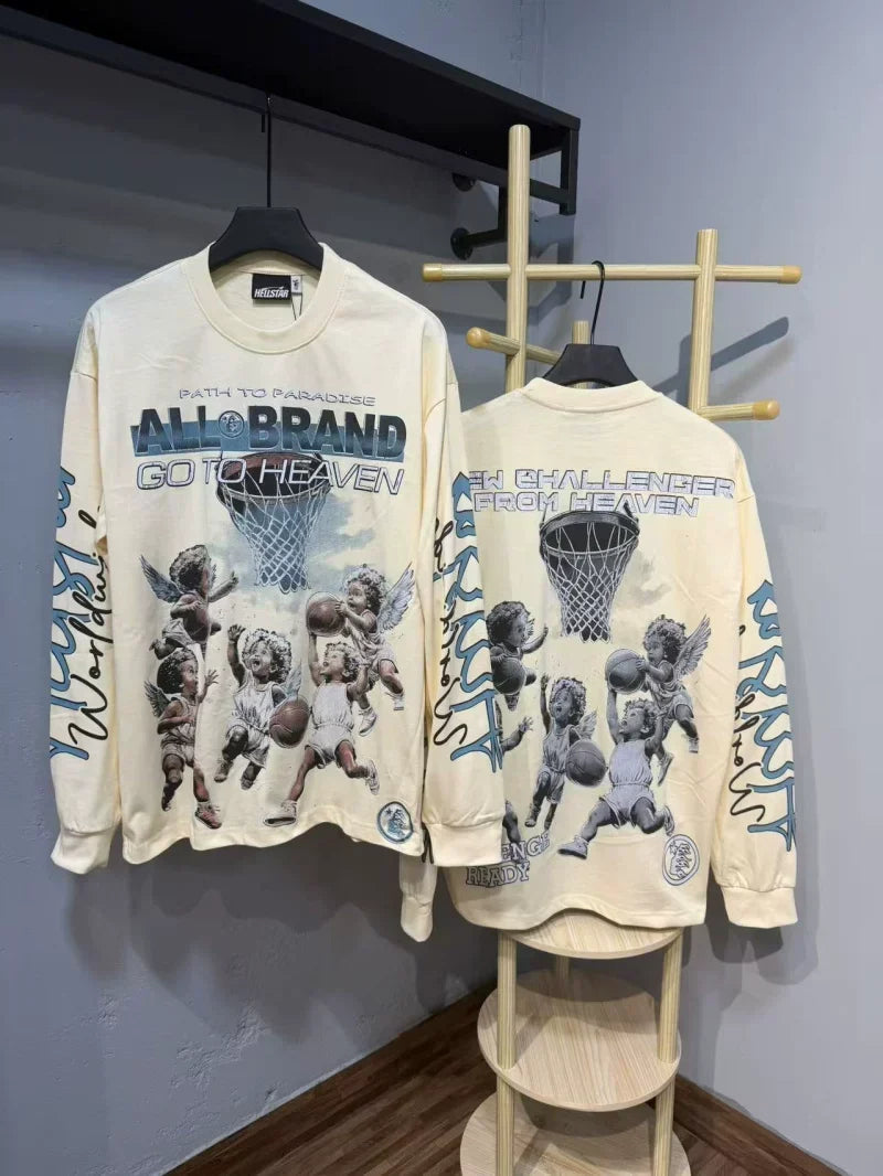 Hellstar Angel Basketball Graphic Long Sleeve Tee - Off-White