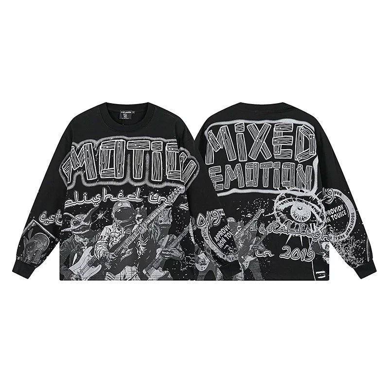 Mixed Emotion Rock Band Full‑Print Long‑Sleeve Tee