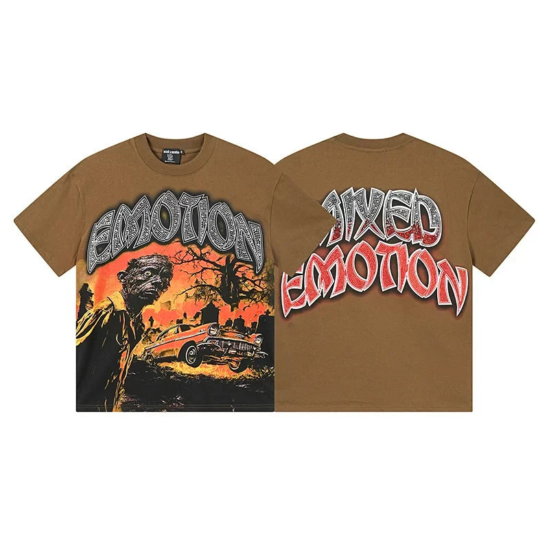 Mixed Emotion Brown Tee – Skull Emotion Horror Print