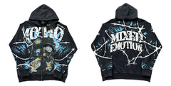 Mixed Emotion Black Zip Hoodie – White Skull Graffiti Print