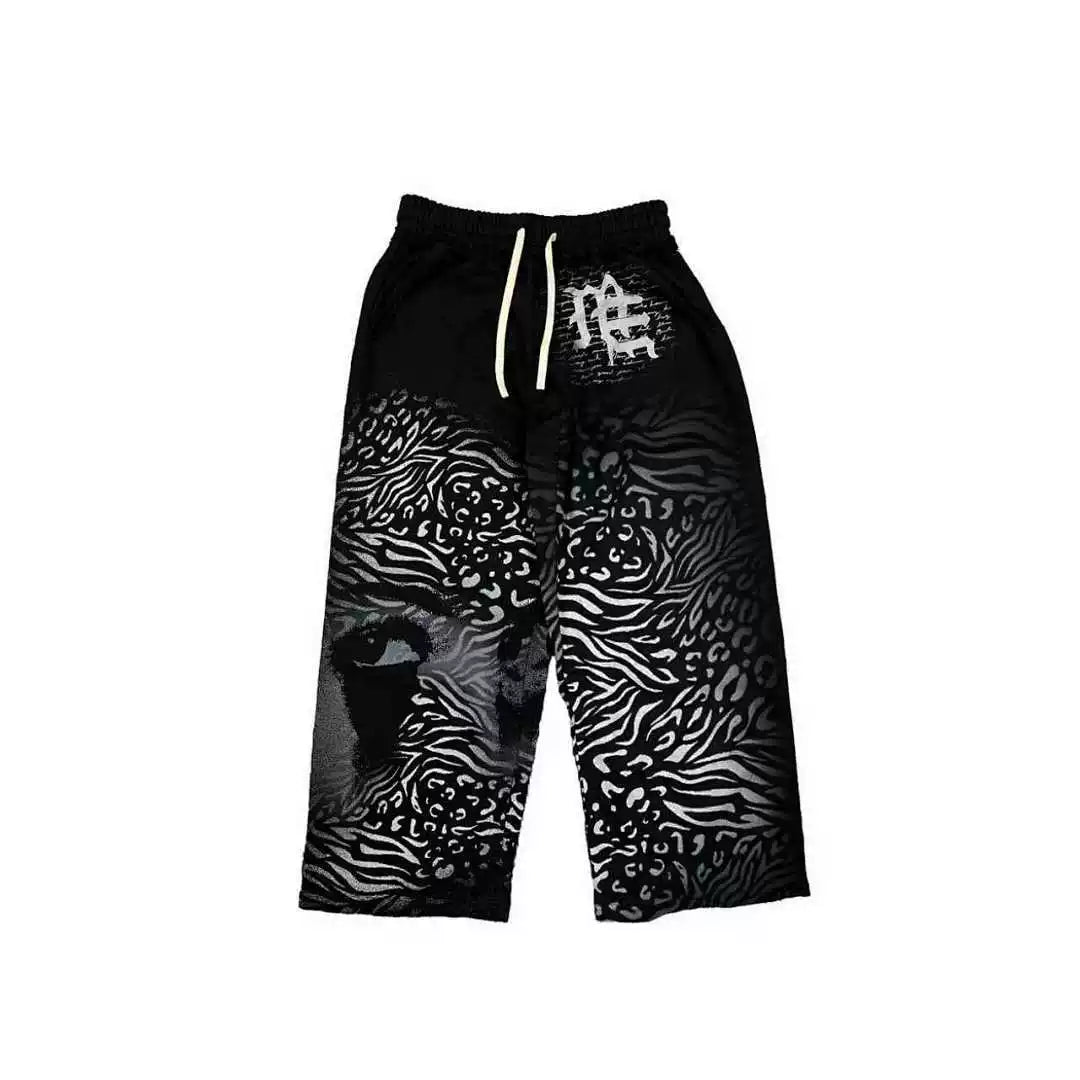 Mixed Emotion Lion Animal‑Print Wide Leg Sweatpants