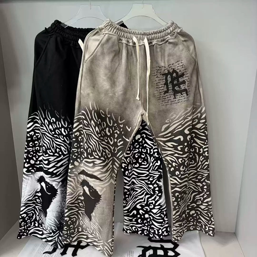Mixed Emotion Lion Animal‑Print Wide Leg Sweatpants