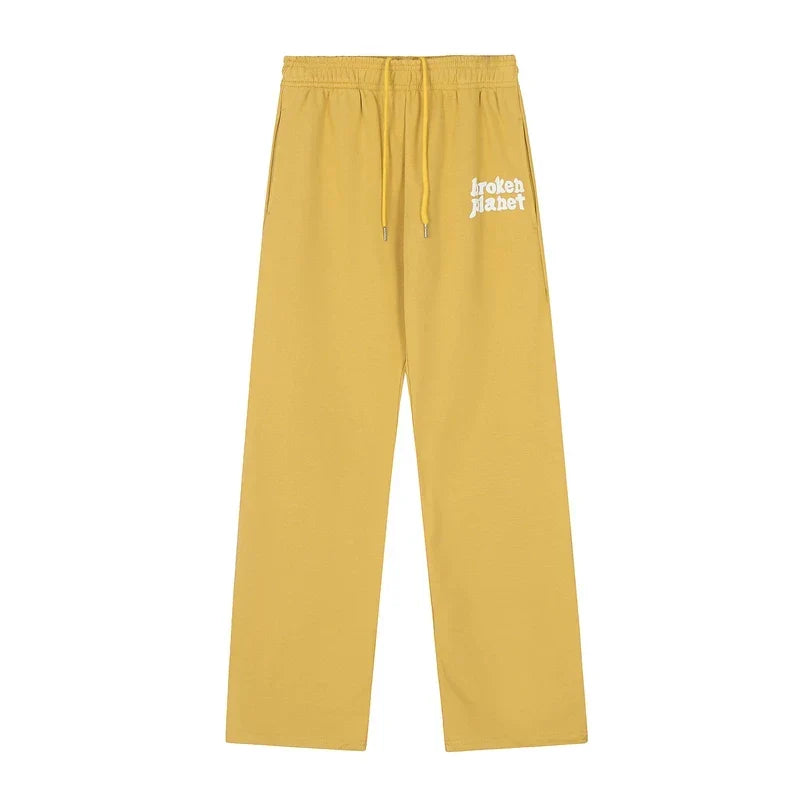 Broken Planet Logo Mustard Yellow Wide Leg Sweatpants