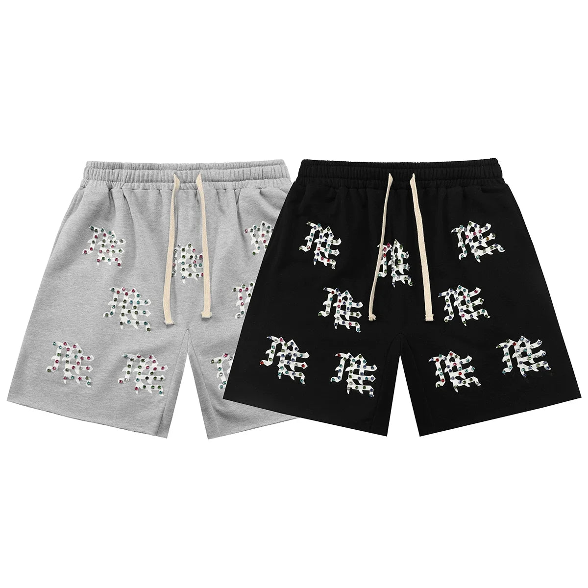 Mixed Emotion Casual Shorts – Rhinestone Gothic Letter Print
