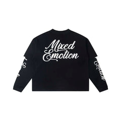 Mixed Emotion Black Long Sleeve Two-Layer Pullover – Cupid Mixed Emotion Print