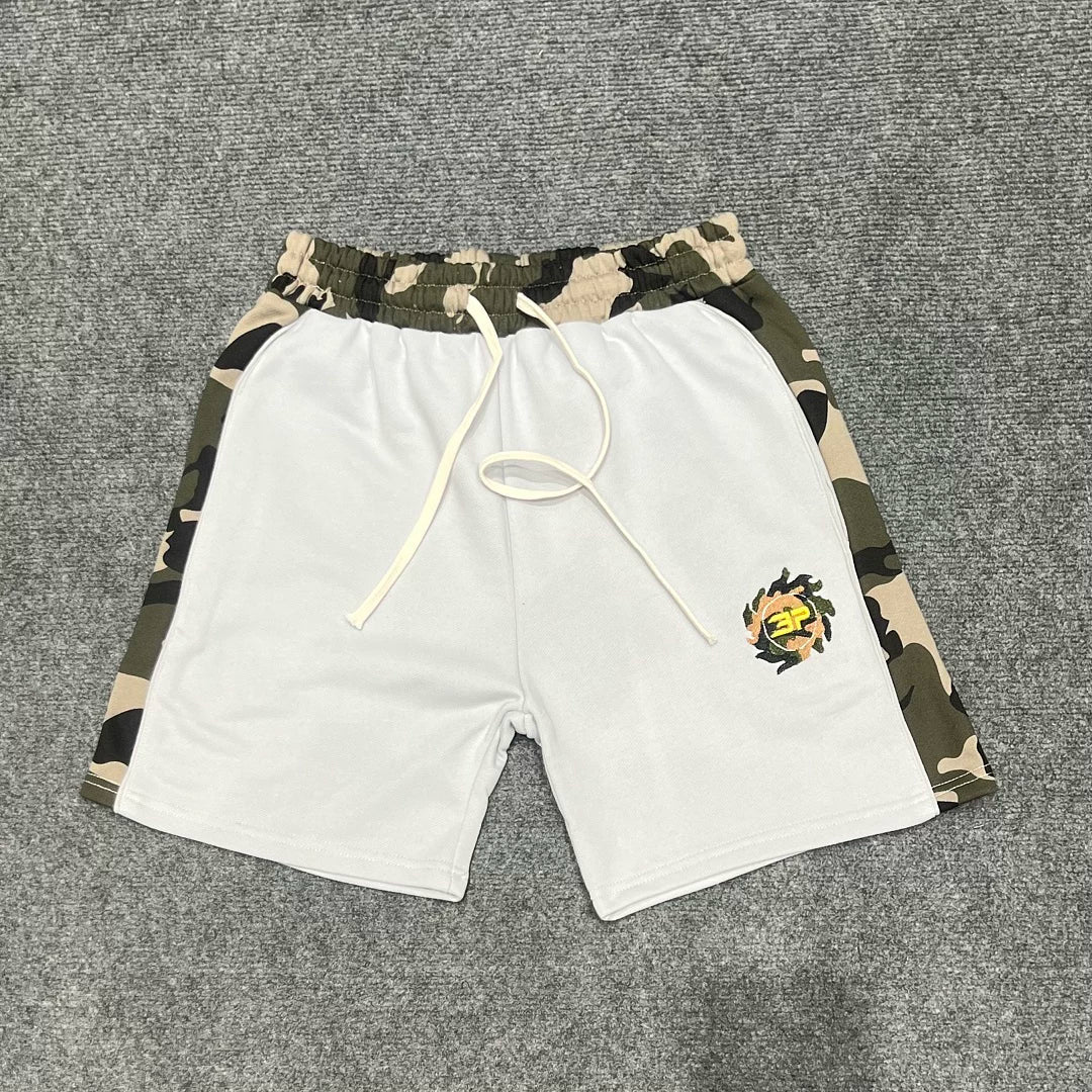 Broken Planet Camo Trim Embroidered Sweat Shorts‑3 Colors