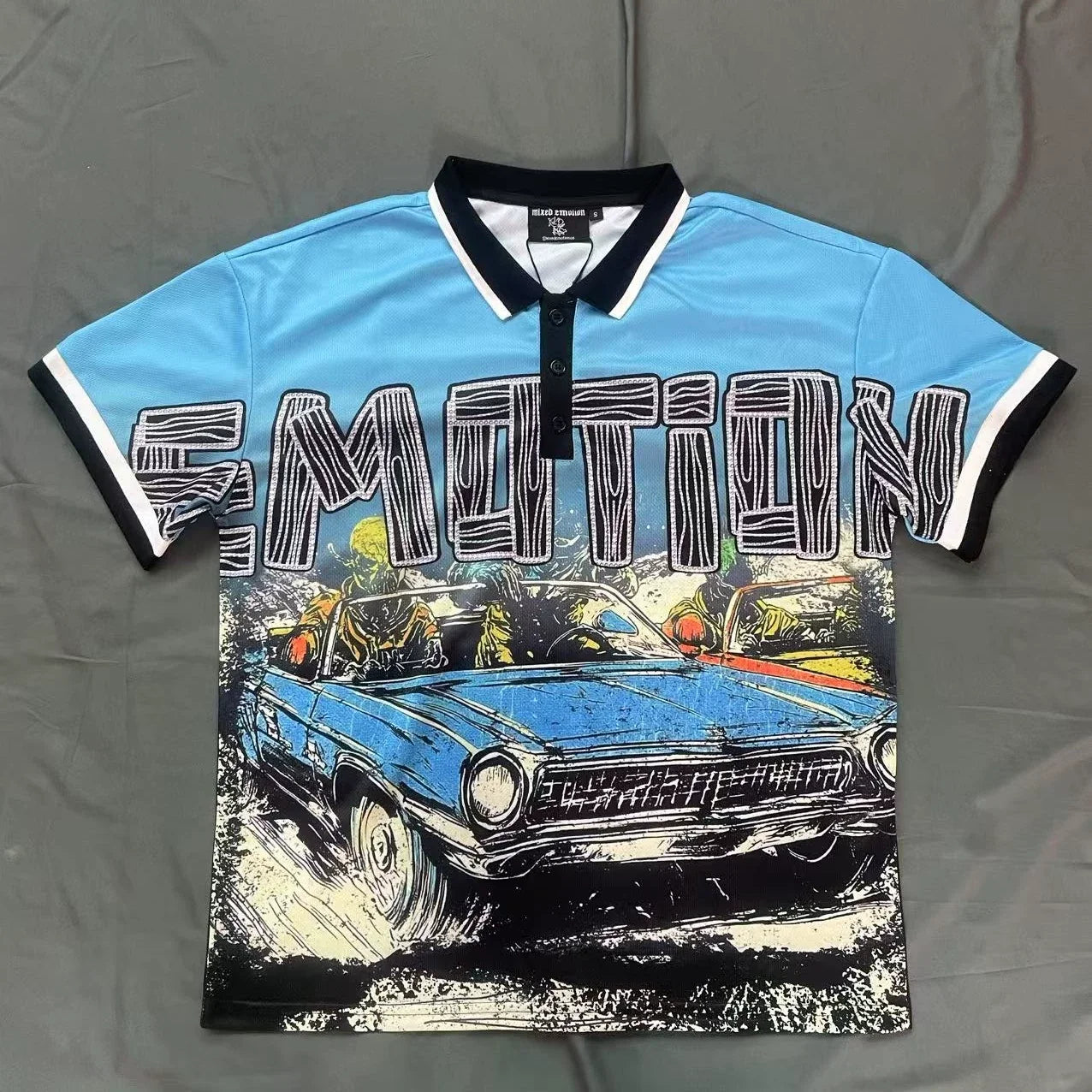Mixed Emotion Retro Car Graphic Short Sleeve Polo