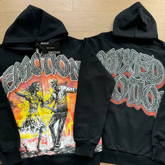 Mixed Emotion Skeleton Graphic Zip‑Up Hoodie Sweatpants Set
