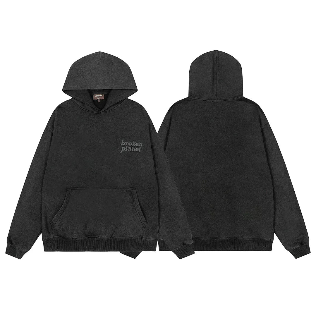 Broken Planet Minimal Embroidery Washed Black Matching Tracksuit Set