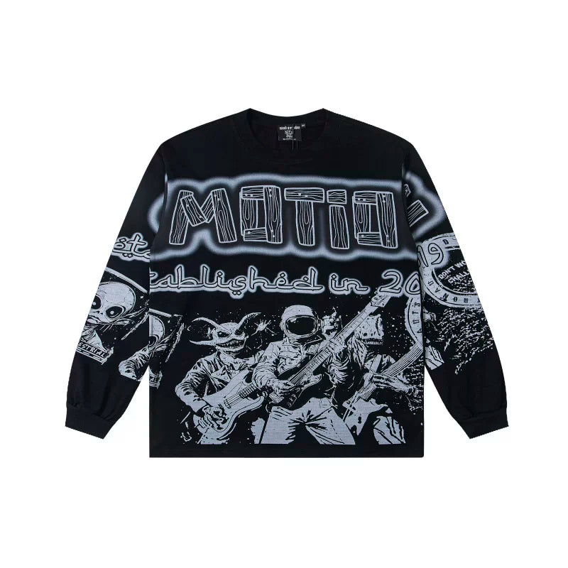 Mixed Emotion Alien Rock Band Graphic Long‑Sleeve Tee