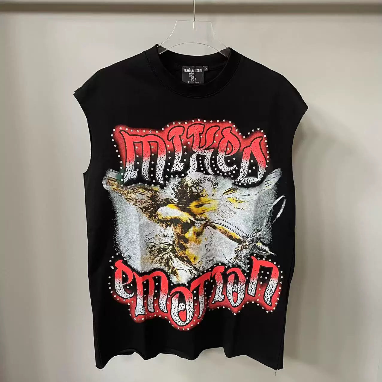 Mixed Emotion Black Tank Top – Studded Mixed Emotion Angel Print