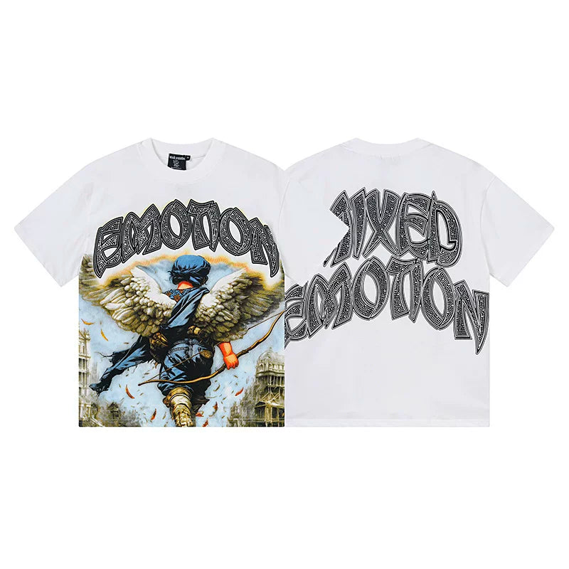 Mixed Emotion White Tee – Angel Archer Emotion Print