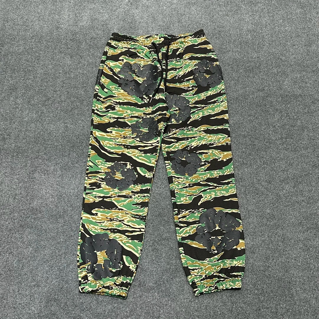 "Denim Tears" Green Camo Floral Pattern Oversized Sweatpants