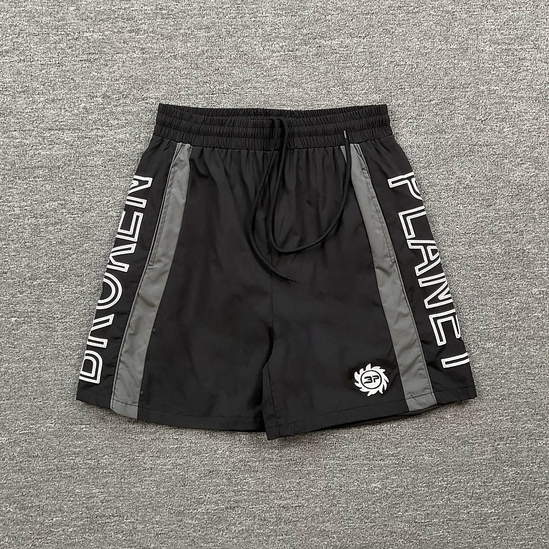 Broken Planet Side Letter Print Color‑Block Sport Shorts (4 Colors)