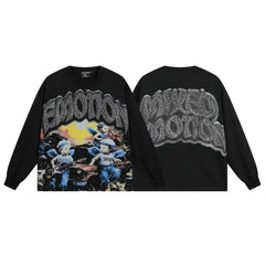 Mixed Emotion Rock Cherub Angel Front‑Back Print Long‑Sleeve Tee