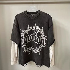 Mixed Emotion Dark Grey Two-Layer Pullover – Thorn Ring Emotion Print