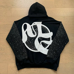 Mixed Emotion Vintage Archer Graphic Rhinestone‑Sleeve Hoodie