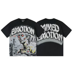 Mixed Emotion Black Tee – Red Eye Scars Emotion Graffiti Print