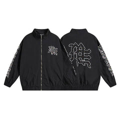 Mixed Emotion Rhinestone Logo Zip‑Up Track Jacket