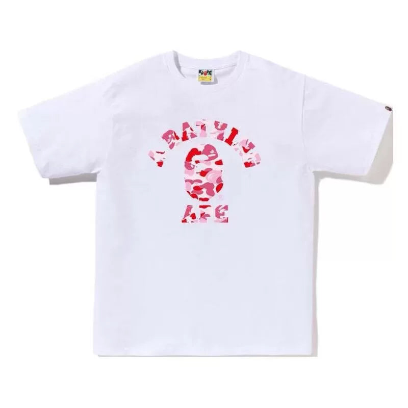 BAPE Style Camo Ape Head Arch Logo Short-Sleeve Tee - White/Pink