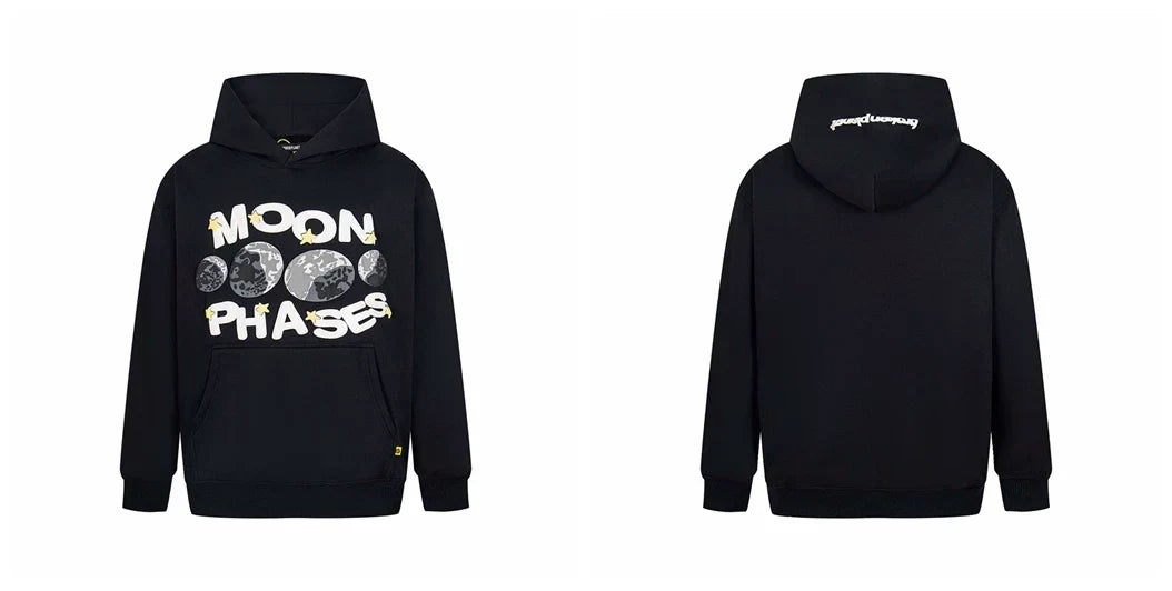 Broken Planet Moon Phases Black Foam Print Oversized Hoodie