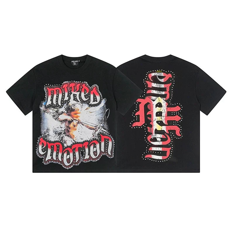 Mixed Emotion Black Tee – Studded Emotion Archer Print