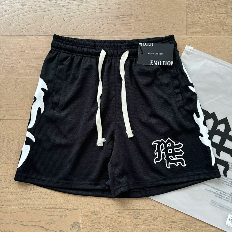 Mixed Emotion Gothic Logo Mesh Streetwear Shorts