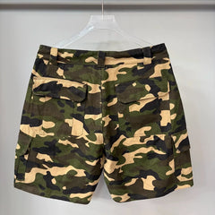 Mixed Emotion Camo Multi‑Patch Cargo Shorts