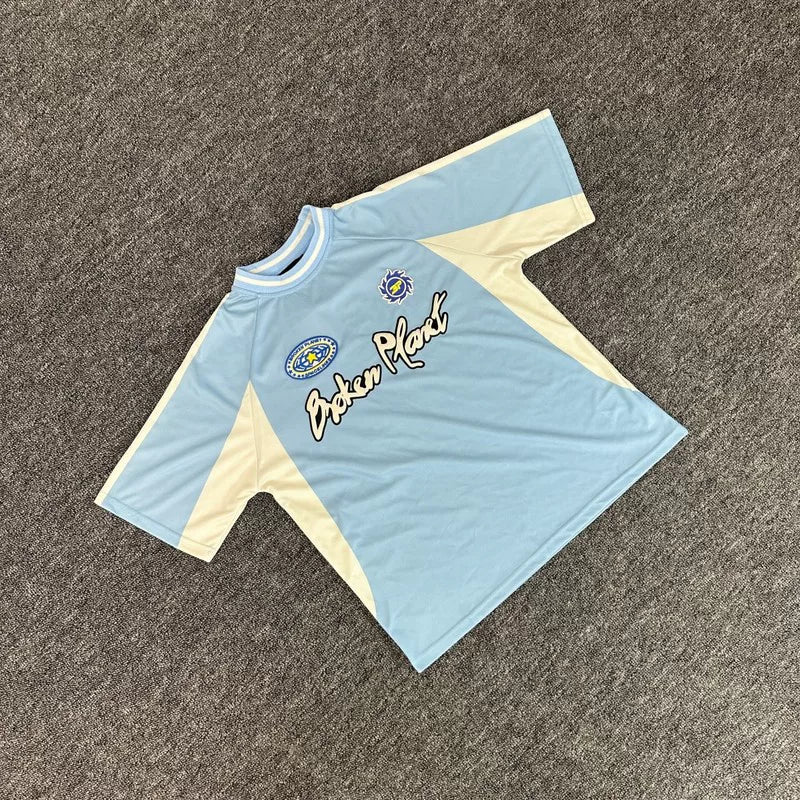 Broken Planet Light Blue Retro Football Jersey T-Shirt
