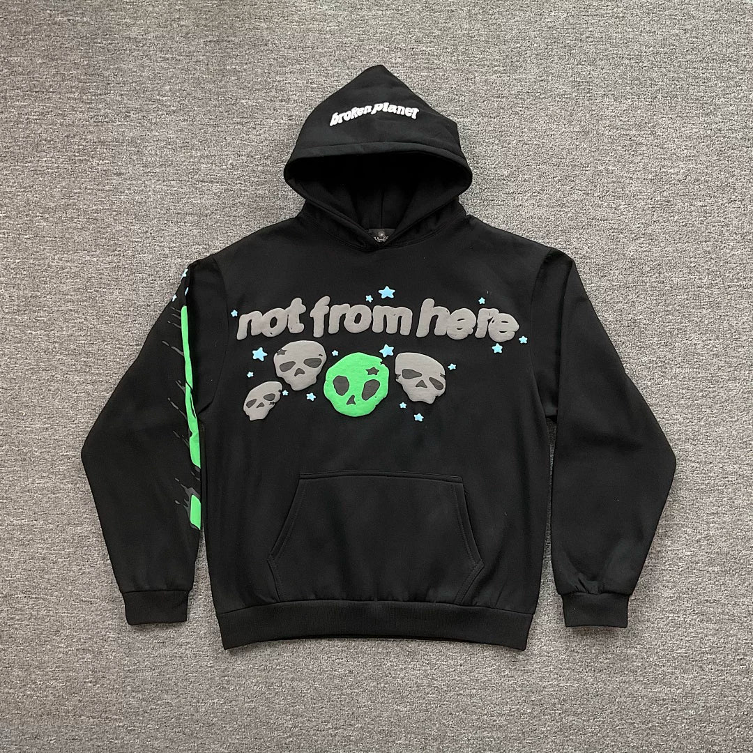 Broken Planet Not From Here Alien Skull Hoodie‑3 Colors