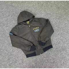Broken Planet Patched Hooded Work Bomber Jacket - Dark Grey