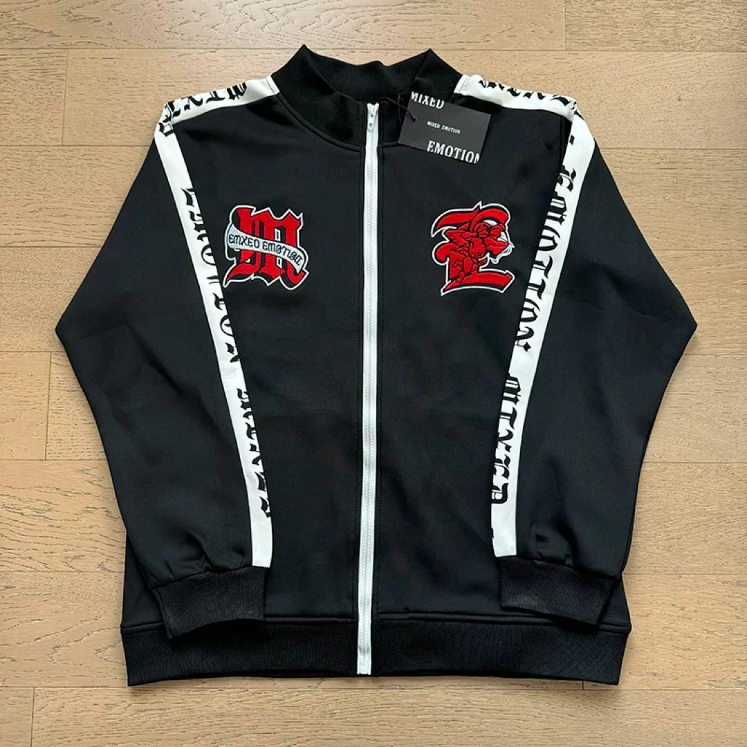 Mixed Emotion Embroidered Logo Zip‑Up Tracksuit Set