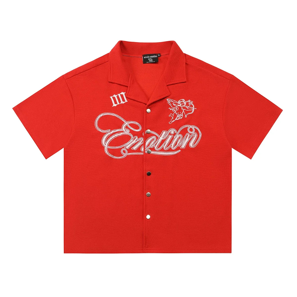Mixed Emotion Short Sleeve Shirt – White Embroidered Emotion Print