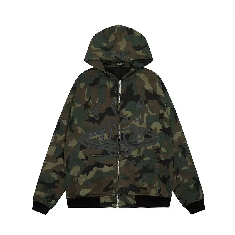 Broken Planet Camo Cracked Planet Cropped Zip Up Hoodie