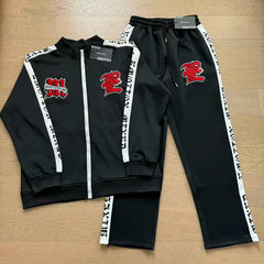 Mixed Emotion Embroidered Logo Zip‑Up Tracksuit Set