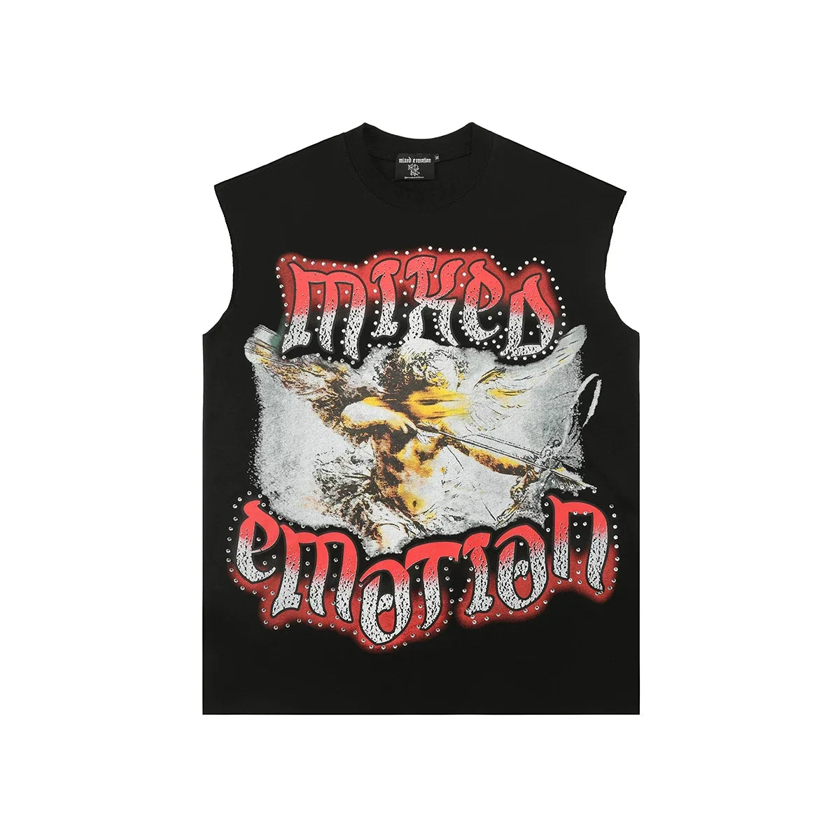 Mixed Emotion Black Tank Top – Studded Mixed Emotion Angel Print