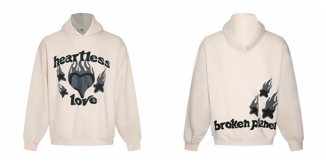 Broken Planet Heartless Love Cream Oversized Graphic Hoodie