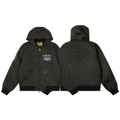 Broken Planet Patched Hooded Work Bomber Jacket - Dark Grey