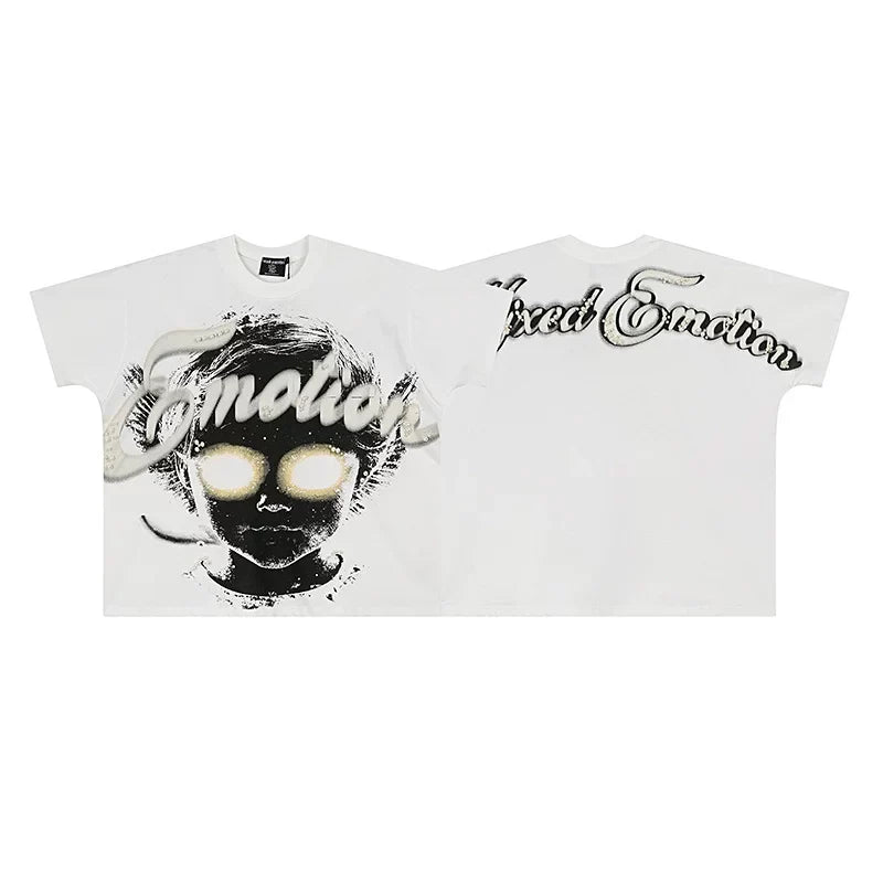 Mixed Emotion White Tee – Glowing Portrait Emotion Print