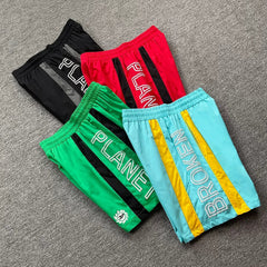 Broken Planet Side Letter Print Color‑Block Sport Shorts (4 Colors)