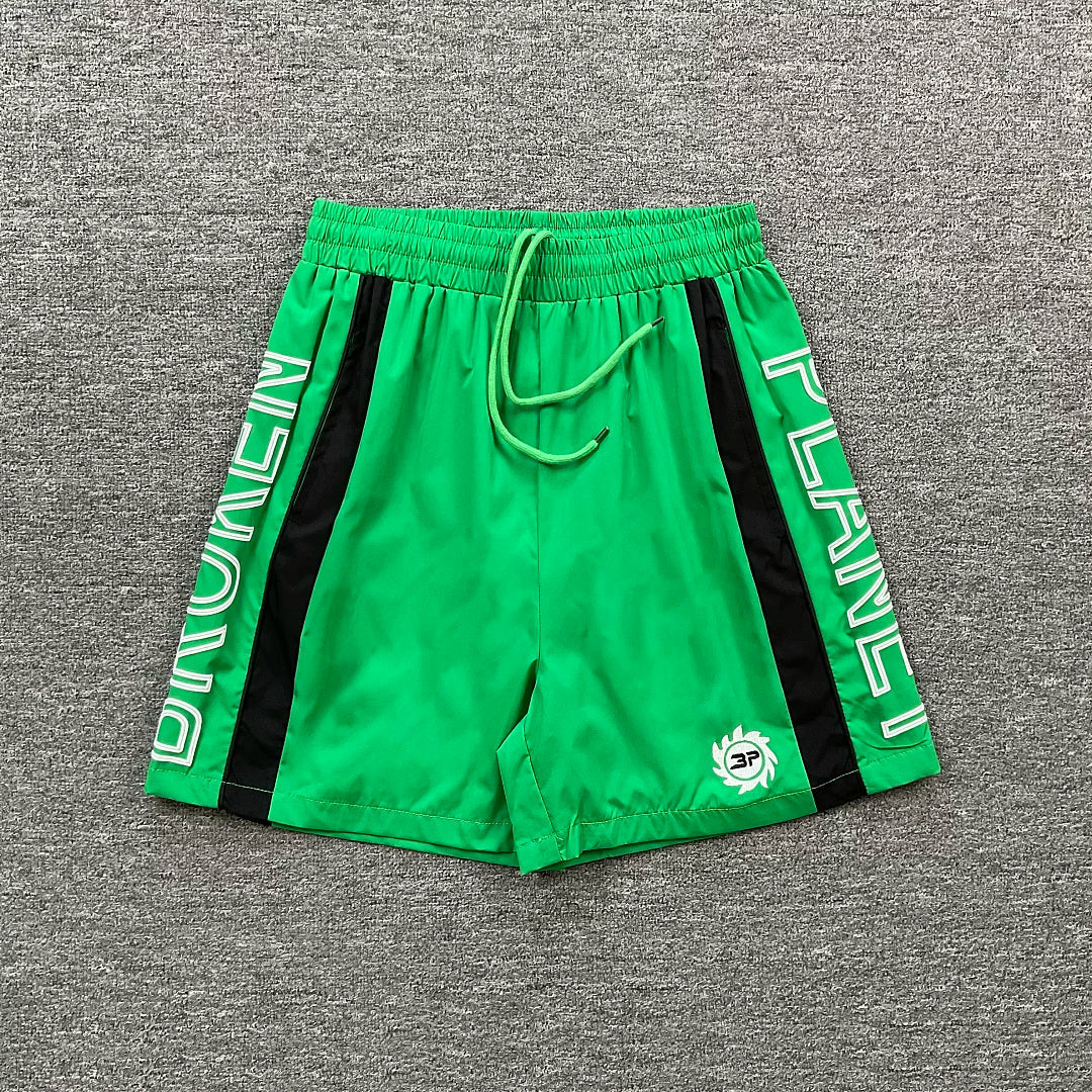 Broken Planet Side Letter Print Color‑Block Sport Shorts (4 Colors)