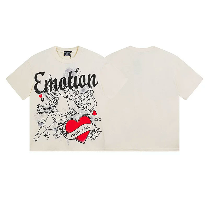 Mixed Emotion Cream Tee – Cupid Line Art Emotion Print