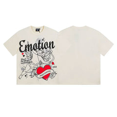 Mixed Emotion Cream Tee – Cupid Line Art Emotion Print