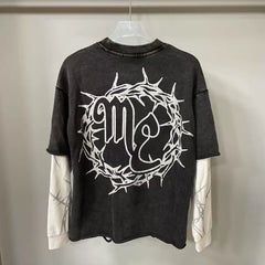 Mixed Emotion Dark Grey Two-Layer Pullover – Thorn Ring Emotion Print