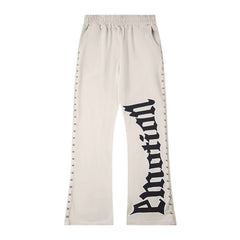 Mixed Emotion Studded Flare‑Leg Graphic Sweatpants