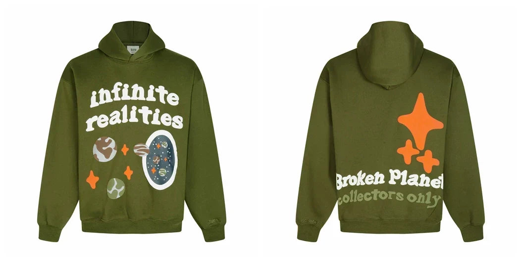 Broken Planet Infinite Realities Olive Green Oversized Graphic Hoodie