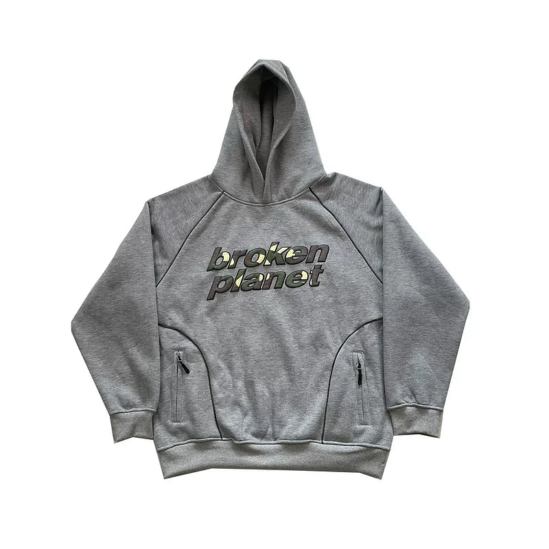 Broken Planet Camo Logo Raglan Hoodie - Heather Grey