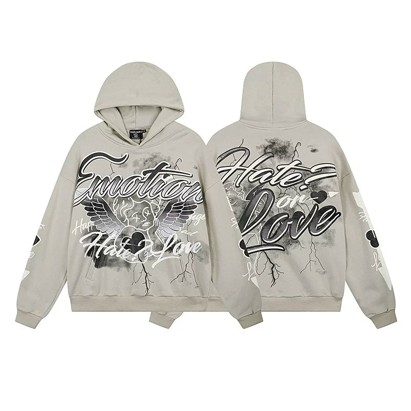 Mixed Emotion Hate Or Love Front‑Back Print Pullover Hoodie